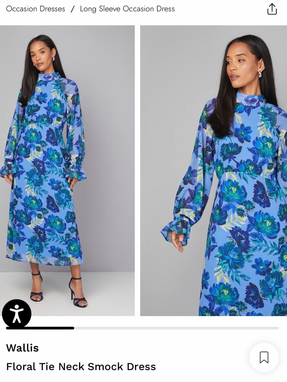 Wallis Blue Floral Tie Neck Smock Dress